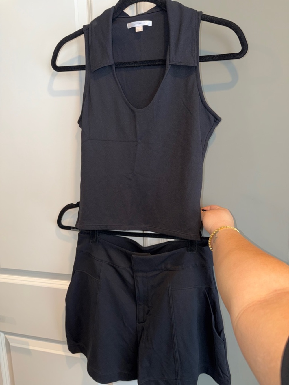 Black Sleeveless Collared Top and Short Set
